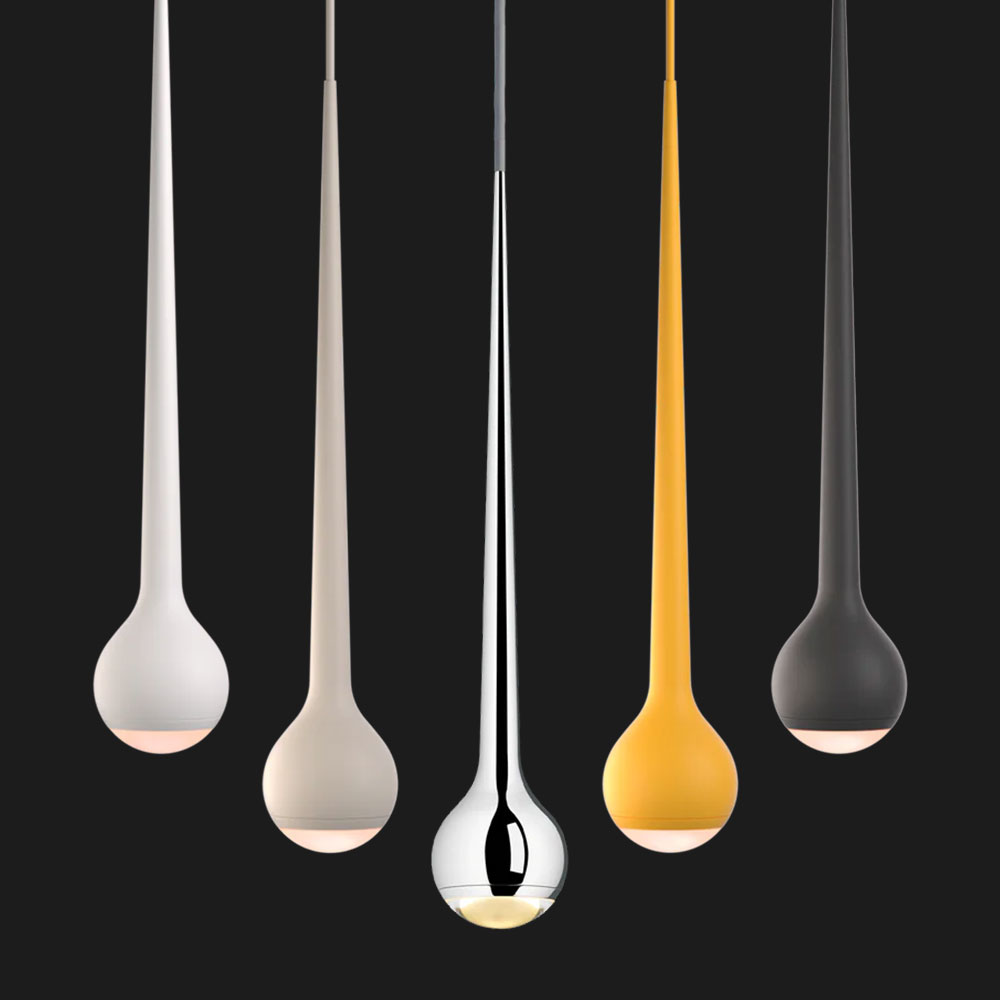 Falling Sun Pendelleuchte – Organisches Design aus Aluminium mit hoher LED-Performance von GRAU. Falling Sun LED-Leuchte von GRAU mit tropfenförmigem Leuchtenkopf aus Aluminium – minimalistisches Design und hochwertige Verarbeitung für moderne Wohnräume.